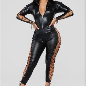 Black latex jumpsuit